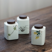 Hand-painted ceramic tea cans small portable sealed cans green tea jars wooden lid tea cans empty packaging gift box Jingdezhen