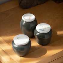 Also interesting hand-painted ceramic tea cans small retro small tea warehouse Chinese style Puer tea wake tea cans sealed tea cans