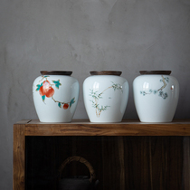 Also interesting wood cover ceramic tea cans celadon Puer White Tea large half a catty sealed tea cans retro storage tea jars