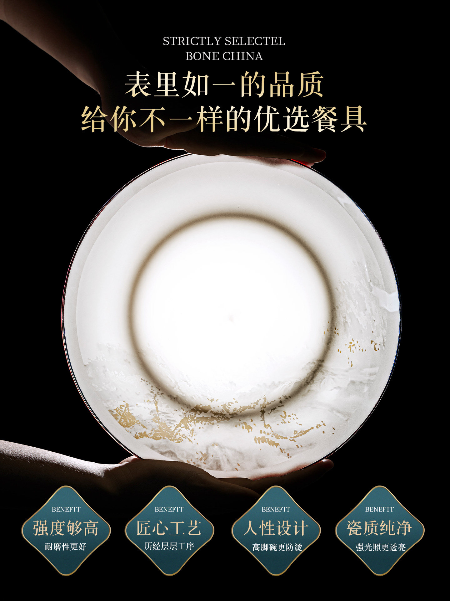 Bowl and Plate Set, Chinese-Style High-Quality Ceramic Bone China from Jingdezhen, New Household Tableware Set, Bowls and Plates for Moving into a New Home