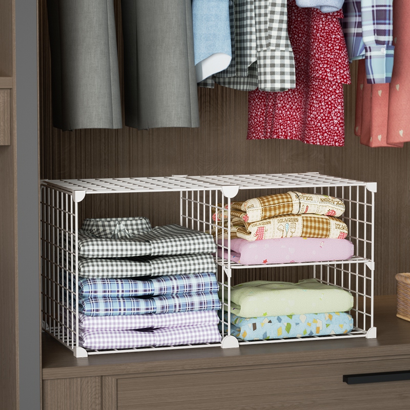 Cloakroom storage artifact wardrobe split multi-layer lattice drawer space-saving finishing box lazy folding board