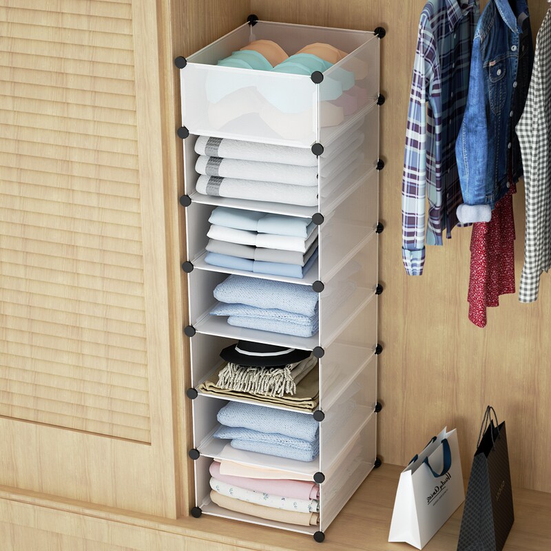 Closet Sub-partition Stratified Shelf Plaid Solid Wood Free Combination Cabinet Vertical Release Containing Partition Wardrobe