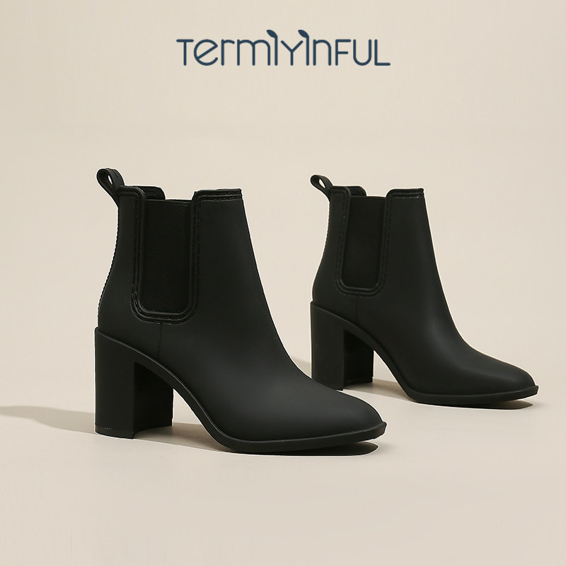 Huaxiuya rain shoes women's fashion overshoes short tube wear-resistant black water shoes waterproof non-slip rain boots Martin boots