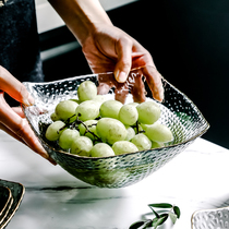 Left shore flower open net red fruit plate living room home Nordic ins style crystal glass plate creative personality fashion