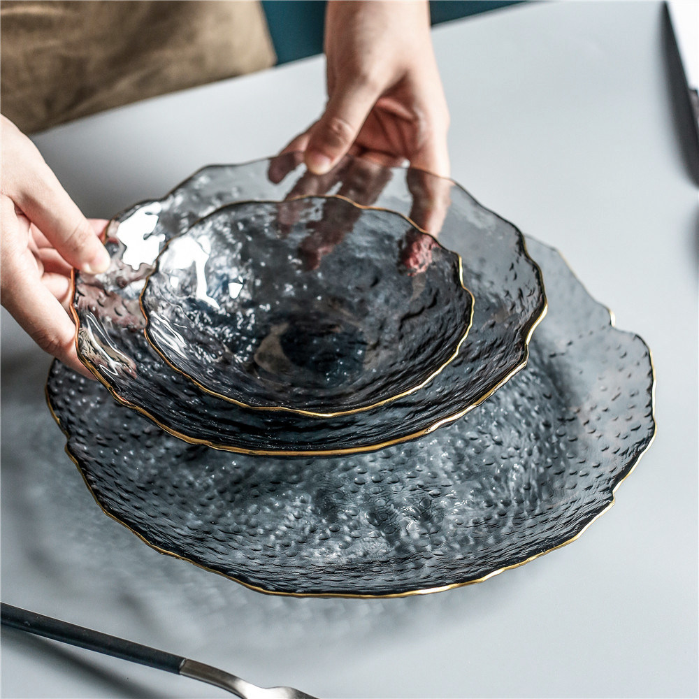 Nordic odd-shaped glass plate fruit plate small exquisite creative light luxury style net red good-looking tableware household plate