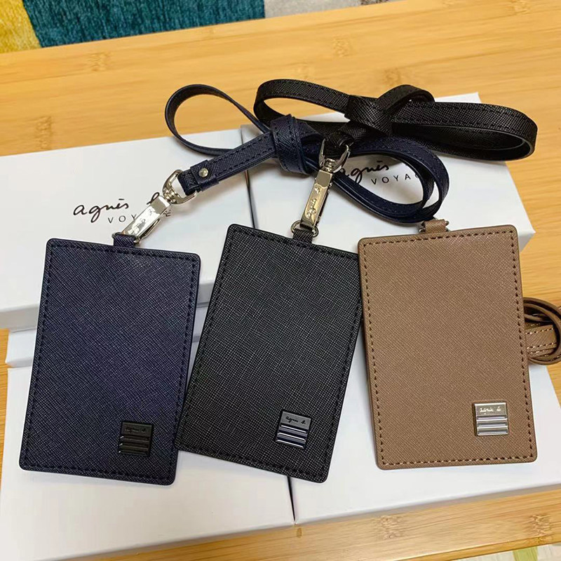 Agnesb leather hanging neck ID card card set cross grain cowhide simple work card ab foreign trade card package tail goods