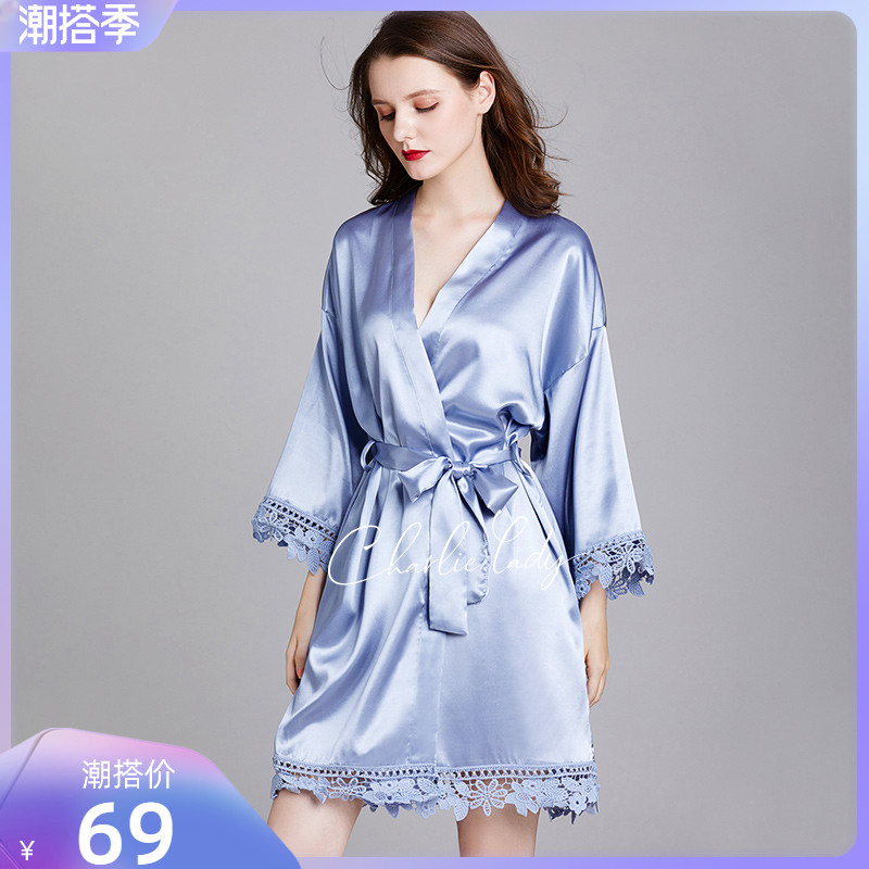 Spring Fall Sleepwear Girl Ice Silk Red Wedding Pyjamas Summer New Wedding Sexy Bathrobe Silk This Life The Bridal Bridal Gown