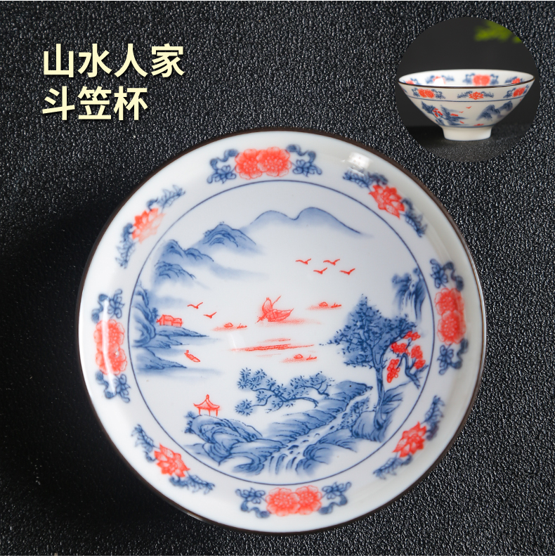 Hand - made teacup blue and white ceramics single master kung fu hat to a cup of tea a cup of tea light perfectly playable cup sample tea cup bowl