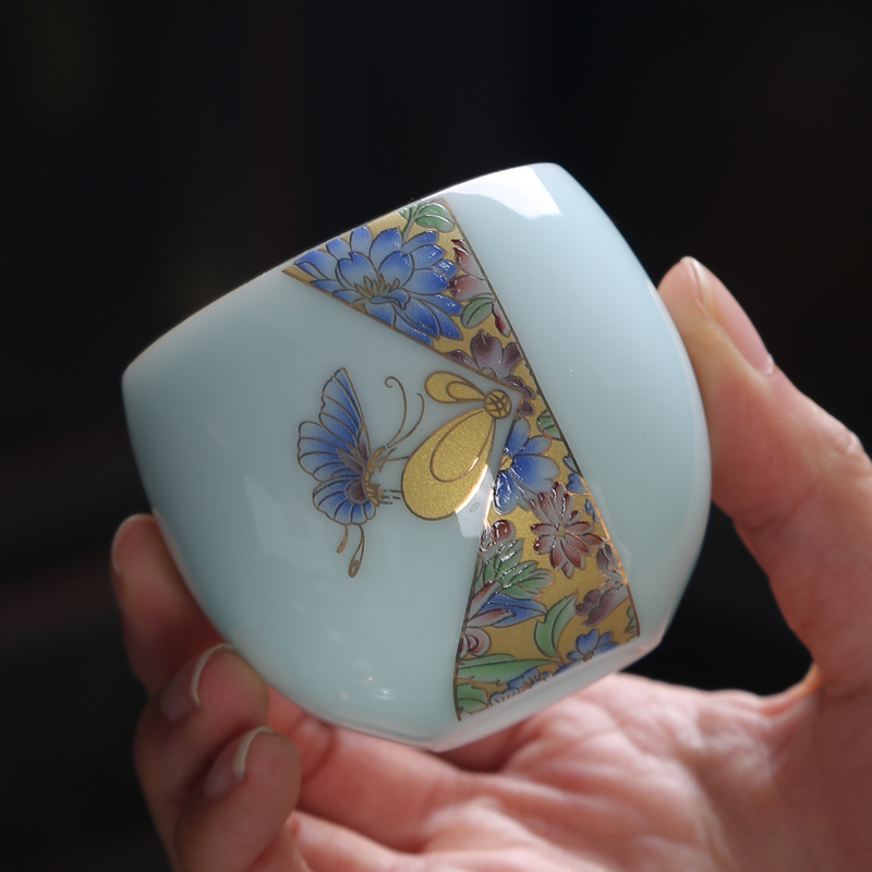 Tasted silver gilding sample tea cup ceramics jingdezhen blue and white porcelain cup individual hat to single CPU kung fu tea master small tea cups