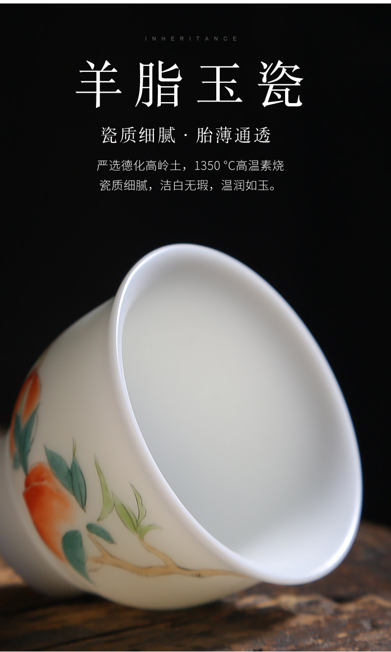 Dehua hand - made white porcelain ceramic cups kung fu tea master cup single cup large thin foetus pu - erh tea tea sample tea cup