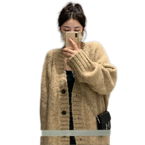 Xiaoxi Lord Ensemble 2024 Autumn Winter New Lazy Sweater Jacket Loose Thick Needle Single Row Buttoned Knit Cardiovert Woman