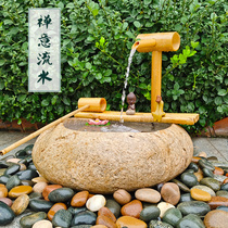Japanese courtyard water view Zen garden stone basin pebble water bowl squatting running water landscape shock deer outdoor stone cylinder