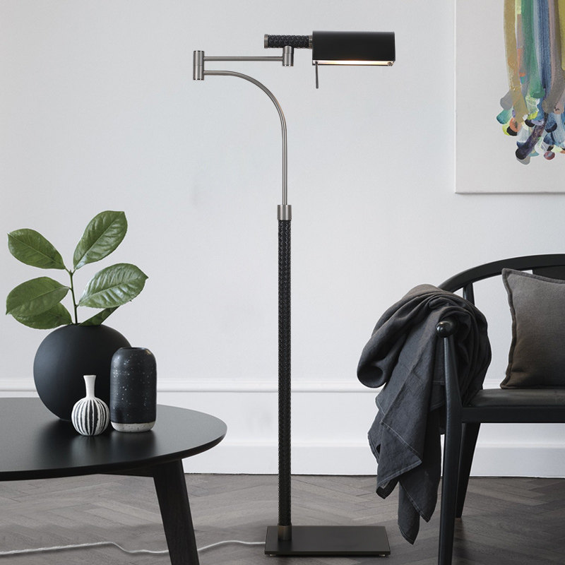 Book room reading floor lamp Home Living room Nordic Wind floor lamp Pole minimalist light and luxurious black leather Triangle lamp