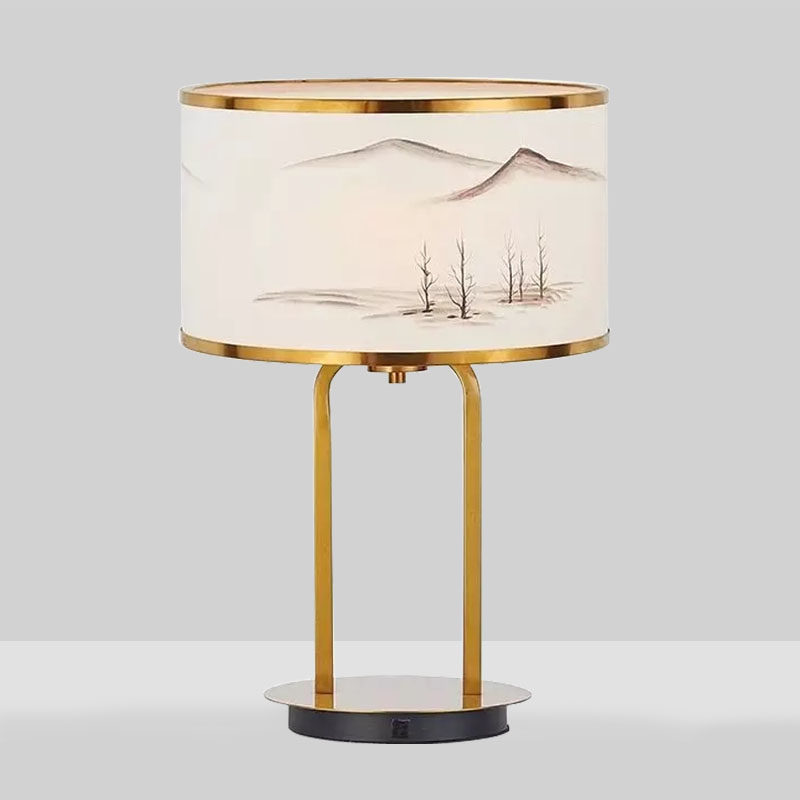 Modern minimalist New Chinese style landscape painting lamp shade designer living-room bedroom bed headlights metal creative table lamp