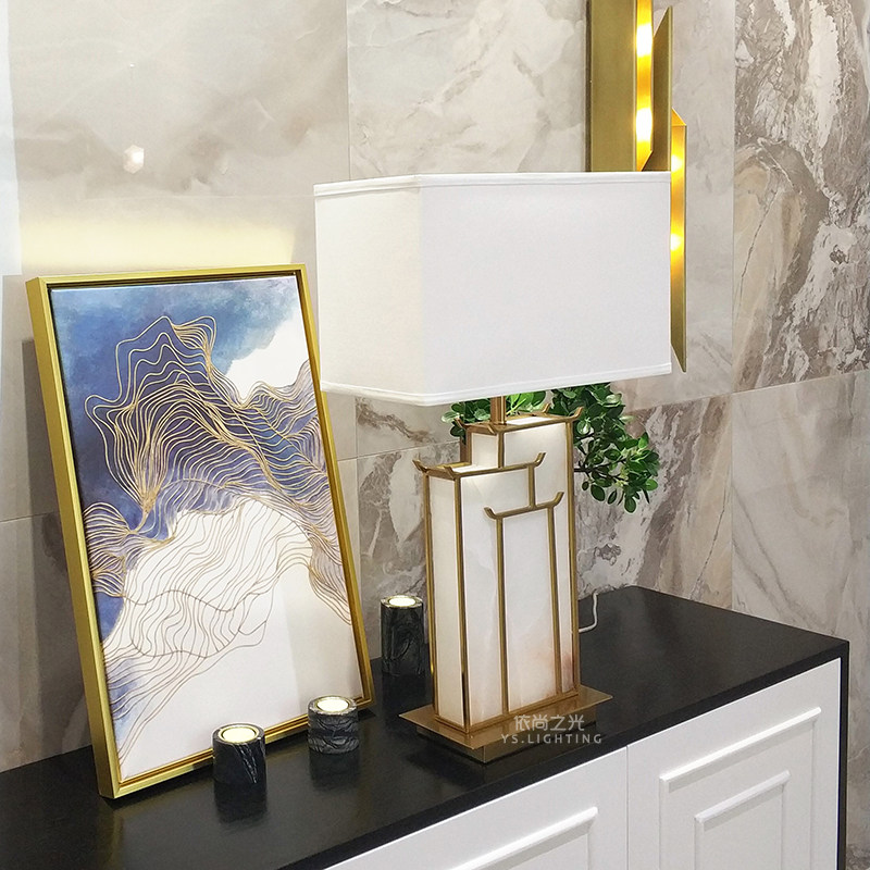 Postmodern natural marble table lamp living room side a few light luxury new Chinese-style villa creative hotel bedroom bedside lamp