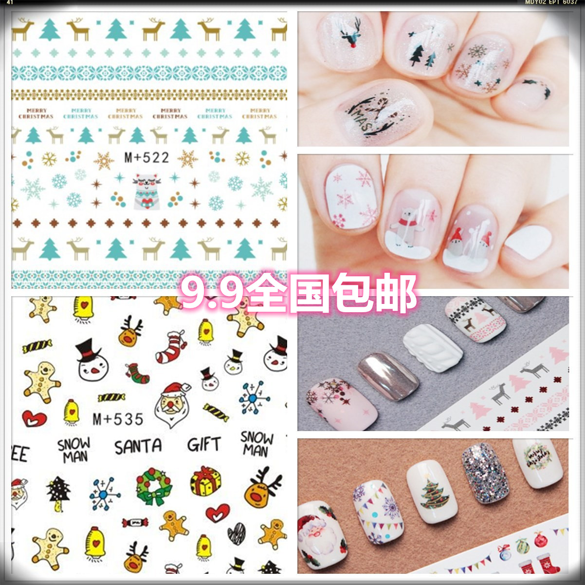Nail Art Stickers Ultra Thin Waterproof Nail Polish Glue Phototherapy Watermark Decals Santa Tree Snowman Elk