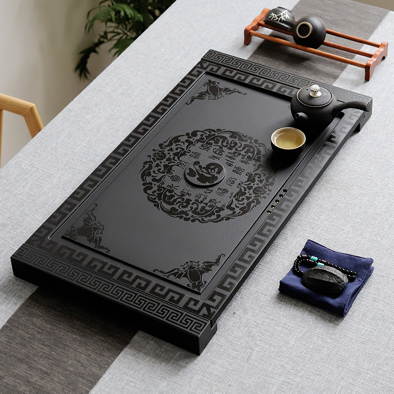 Natural black gold stone tea tray Household Chinese Kung Fu tea black gold Stone drainage large tea table simple tea tray