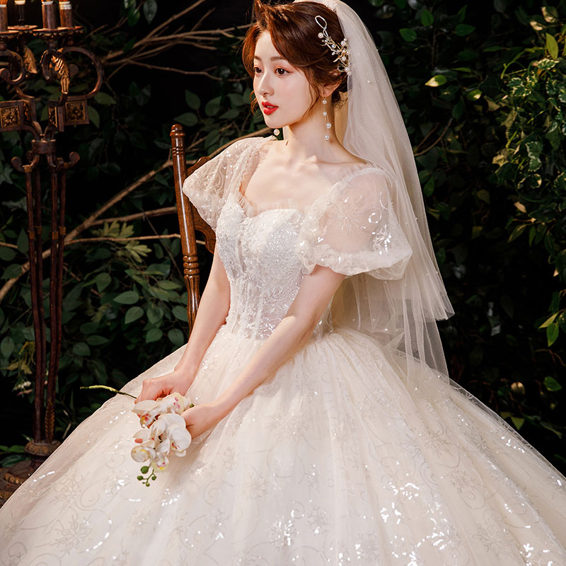 French light main wedding dress 2021 new bride temperament tail simple atmosphere small wedding dress 2020