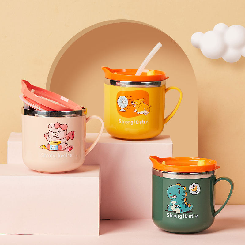 Baby straw cup straight Drink cup Learn Drink cup Children drink water cups 316 stainless steel Home anti-fall cute