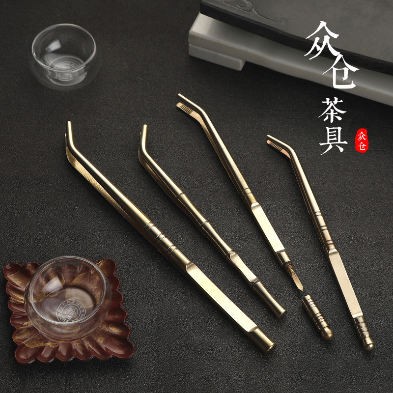 Pure copper tea clip kung fu tea set Accessories Supplies Tea Tea Tea Tool clip clip non-slip tea tweezers