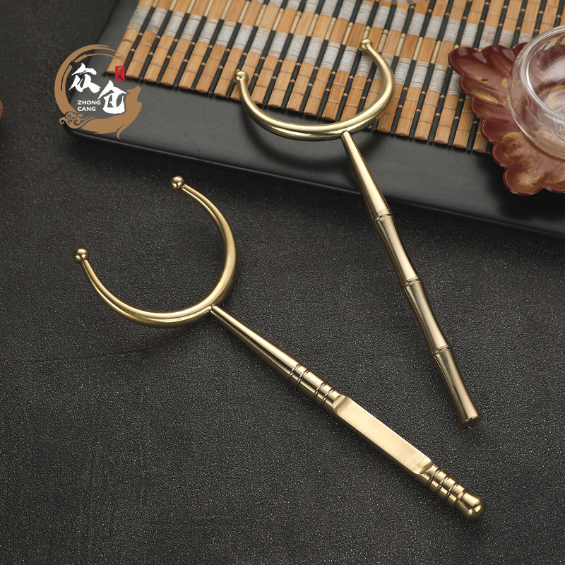 Tea fork pure copper kung fu tea set accessories fork large tea cup fork tea cup holder tea ceremony long handle anti-scald cup fork