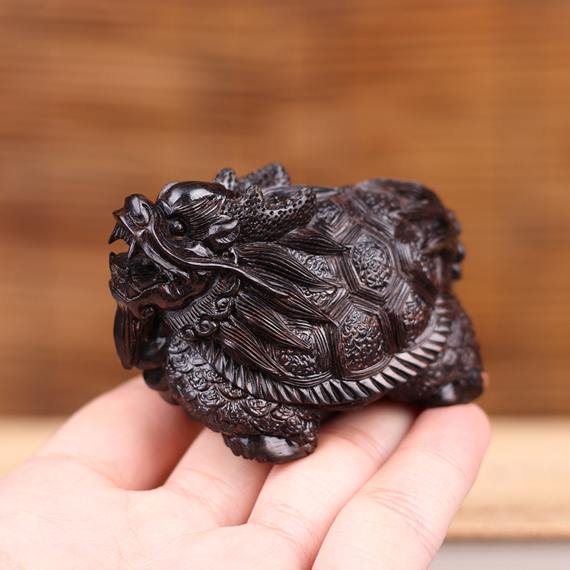 Wood's Words Black Sandalwood Woody Wood Fu Suolong Turtle Handlebar Pieces Men's Play Wood Carving Small Pendulum Pieces to Play Piece Craft Gifts