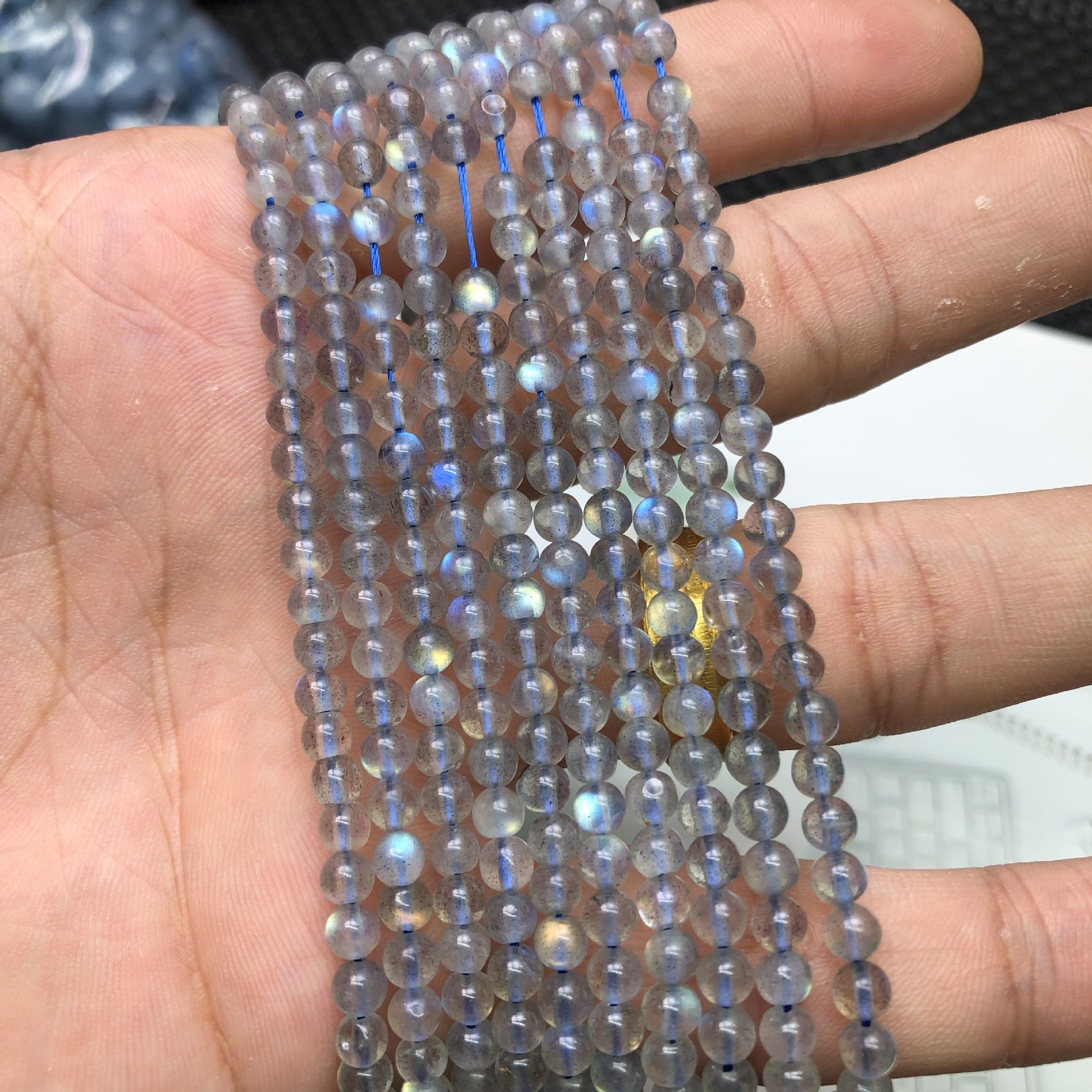 純粋な天然グレームーンストーンの丸ビーズ、ルースビーズ、ロングチェーン、長さ234mmのストリップ、ムーンストーン、ラブラドライトの小粒