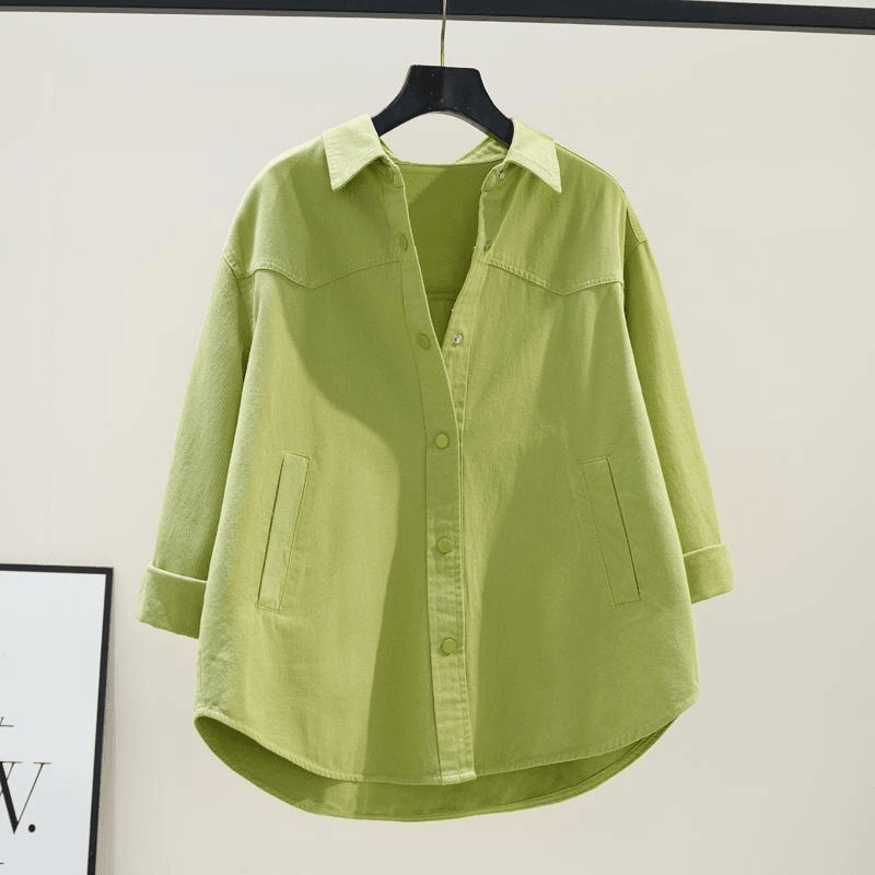 Long-Sleeved Shirt for Women 2026 Spring and Autumn New Style for Plus-Size Girls, Stylish Design, Niche Green Top, Shirt with a High-End Feel
