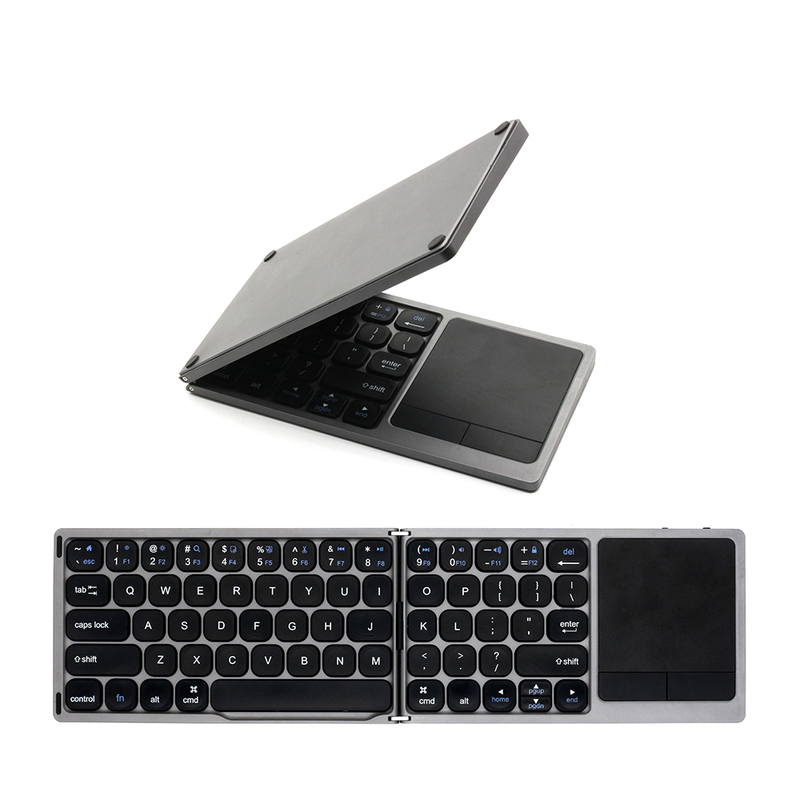 Mini Two-Fold Foldable Bluetooth Keyboard Suitable for iPad Apple and Android Phones, Laptops, Portable Ultra-Thin Mini Rechargeable Three-Channel Keyboard, Three-System Universal Keyboard with Touchpad