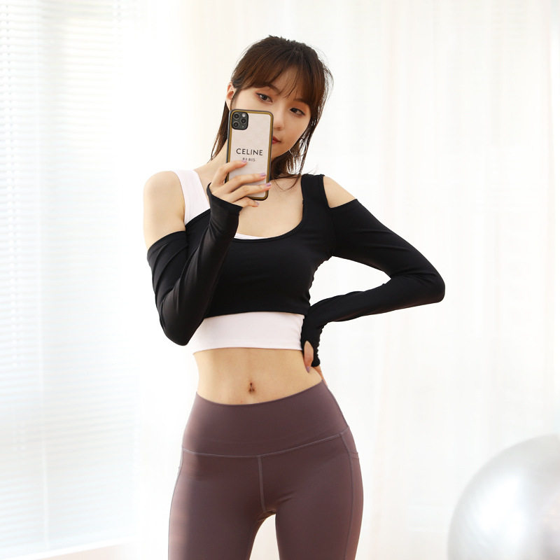 Sports Yoga Running Dew Shoulder Long Sleeve Spring Summer Vacation Two Women Blouse Fitness Room New Sexy Stacks T-Shirts