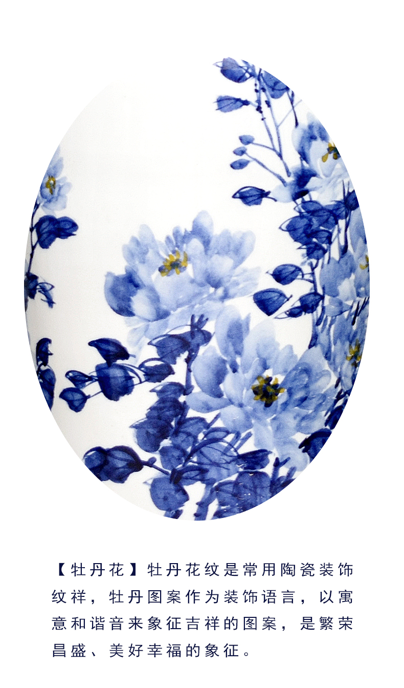 Jingdezhen ceramics hand - made peony of large blue and white porcelain vase home flower arranging furnishing articles sitting room adornment
