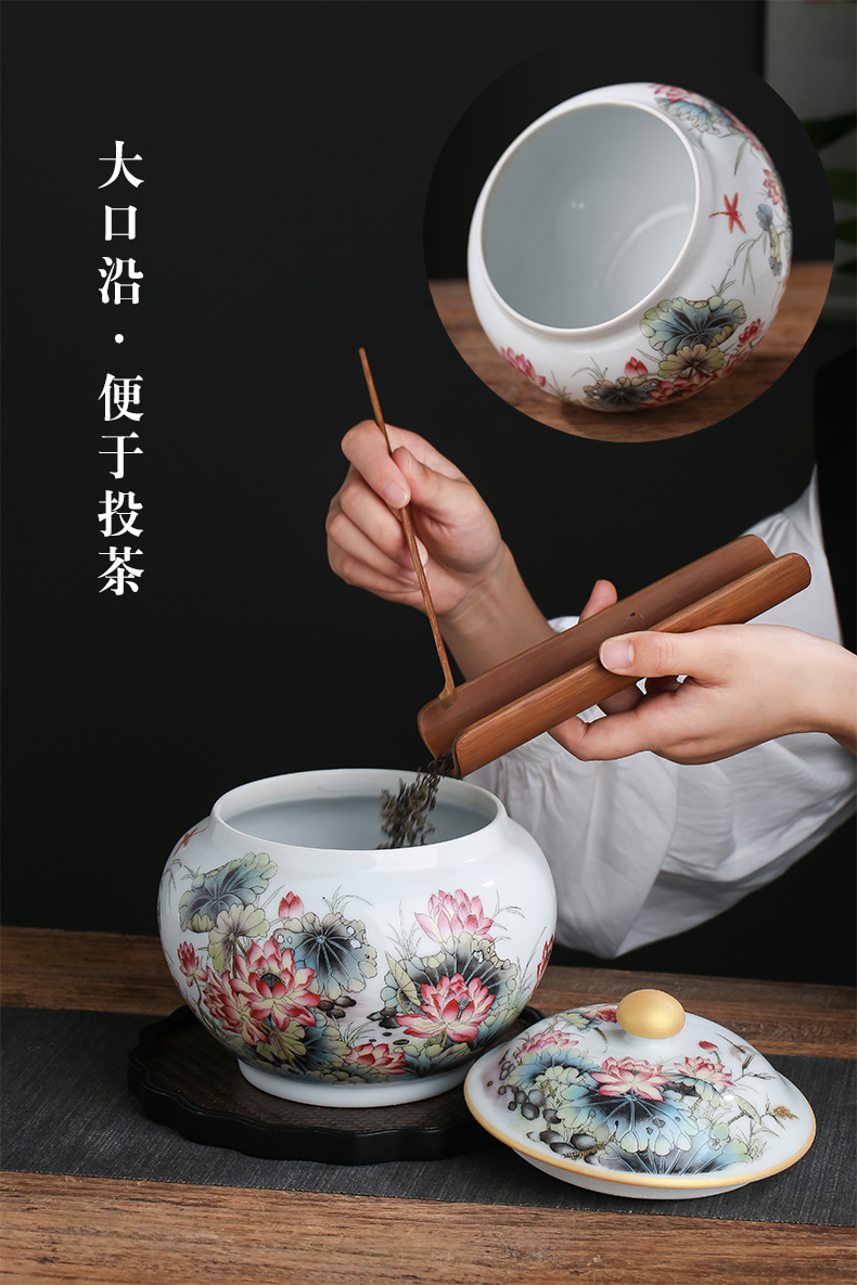 Jingdezhen chinaware paint colored enamel household puer tea caddy fixings wake tea storage canners trumpet half jins