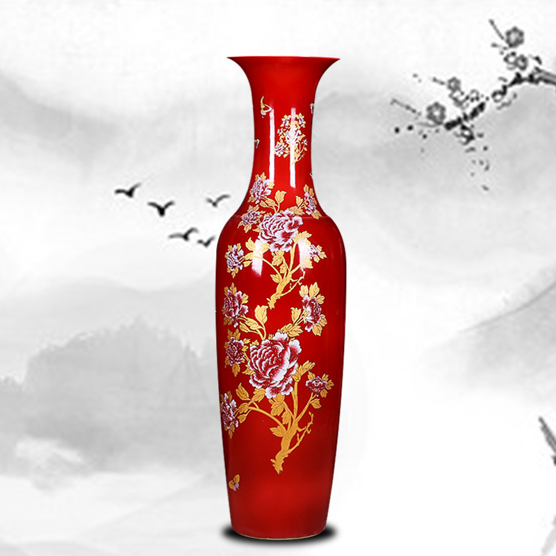 Rich of large vase furnishing articles red flowers open China jingdezhen ceramics high temperature home sitting room hotel feng shui