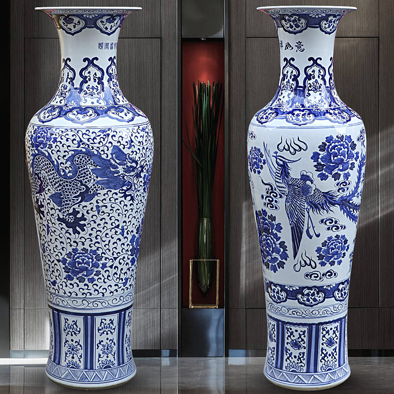 Put the lotus flower big ceramic vase hand - made longfeng pattern of jingdezhen landing furnishing articles sitting room of Chinese style household ornaments