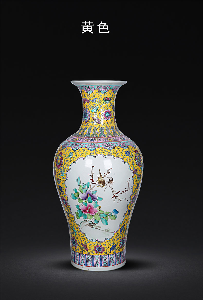 Antique collection jingdezhen ceramics enamel Antique hand - made enamel vase painting of flowers and great place to live in the living room