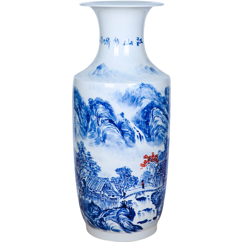 Jingdezhen ceramics hand - made scenery of large blue and white porcelain vase flower arranging the calligraphy and painting scroll cylinder furnishing articles sitting room