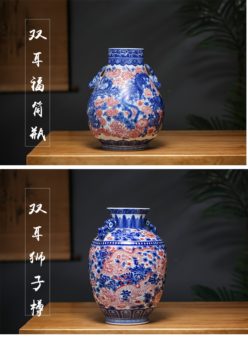 Jingdezhen ceramic retro blue and white porcelain dragon vase decoration place to live in the sitting room porch flower arranging housewarming gift