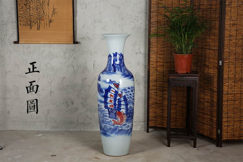 Jingdezhen ceramic hand - made a smooth landing big blue and white porcelain vase sitting room adornment is placed large adornment