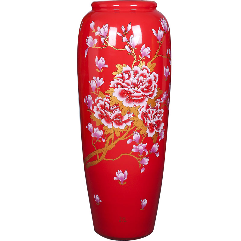Jingdezhen ceramic floor large vase furnishing articles red peony POTS home sitting room decoration to the hotel opening