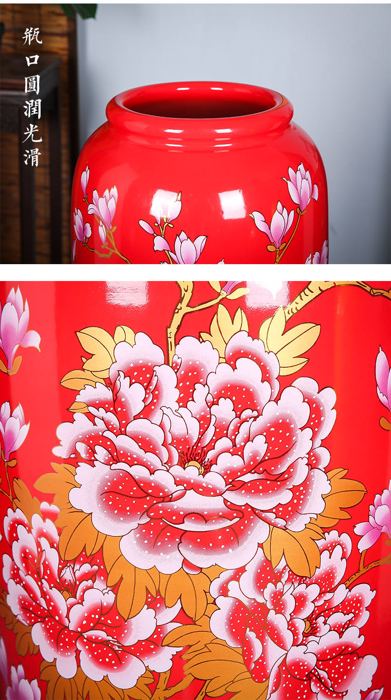 Jingdezhen ceramic floor large vase furnishing articles red peony POTS home sitting room decoration to the hotel opening