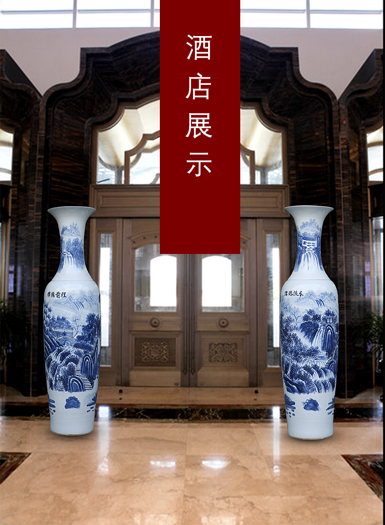 Jingdezhen ceramic hand - made porcelain blue ink in the bright future of large sitting room adornment big vase hotel furnishing articles
