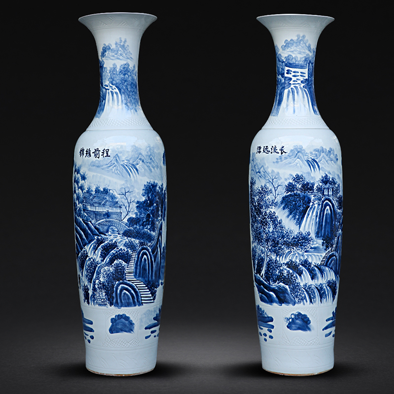 Jingdezhen ceramic hand - made porcelain blue ink in the bright future of large sitting room adornment big vase hotel furnishing articles