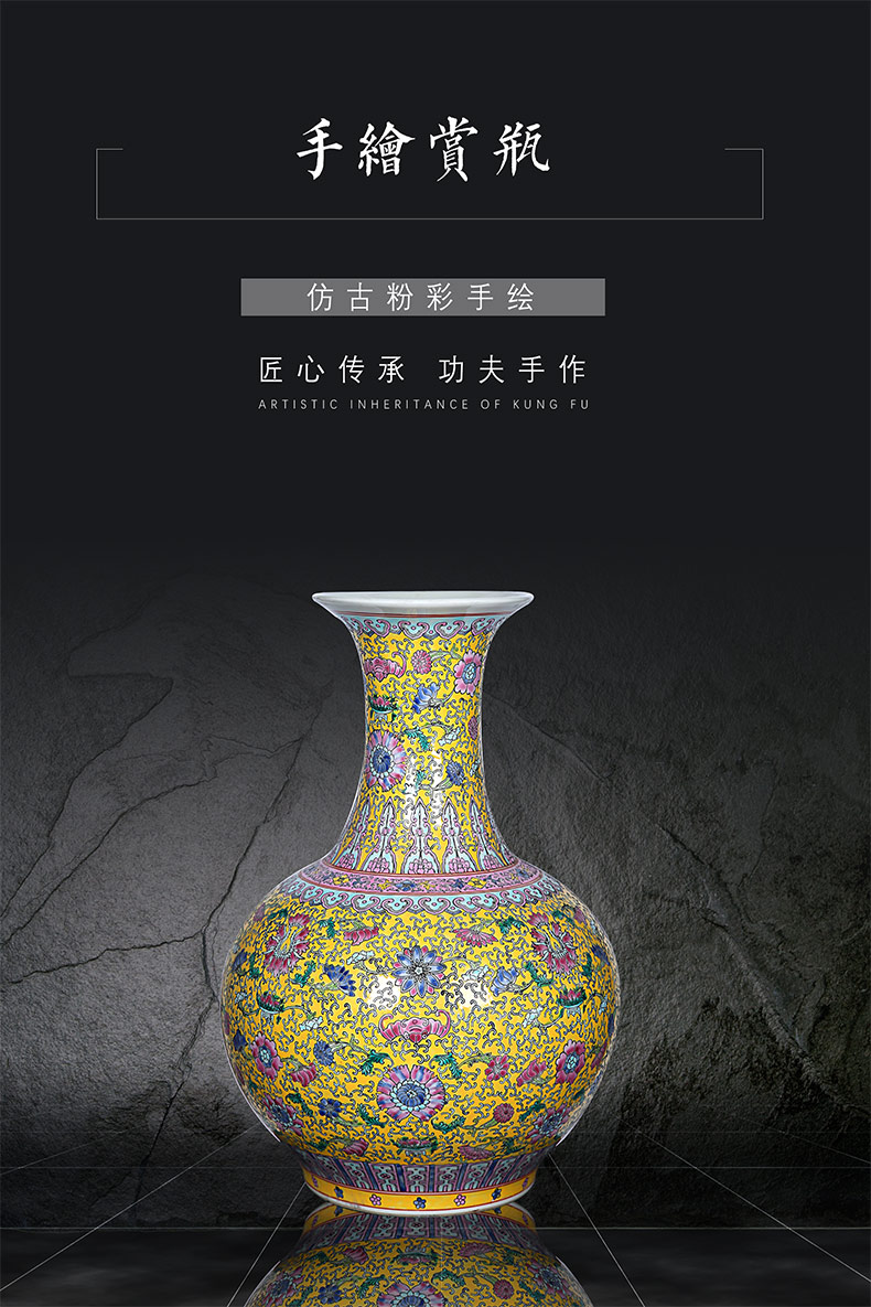 Antique collection jingdezhen ceramics enamel Antique hand - made enamel vase big furnishing articles flowers sitting room furniture