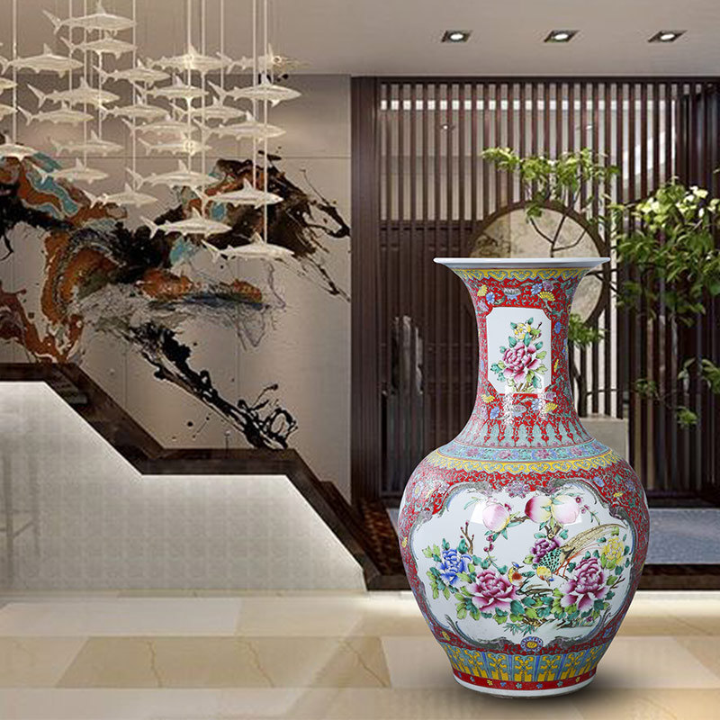 Jingdezhen ceramics hand - made powder enamel landing a large vase furnishing articles home sitting room feng shui design collection