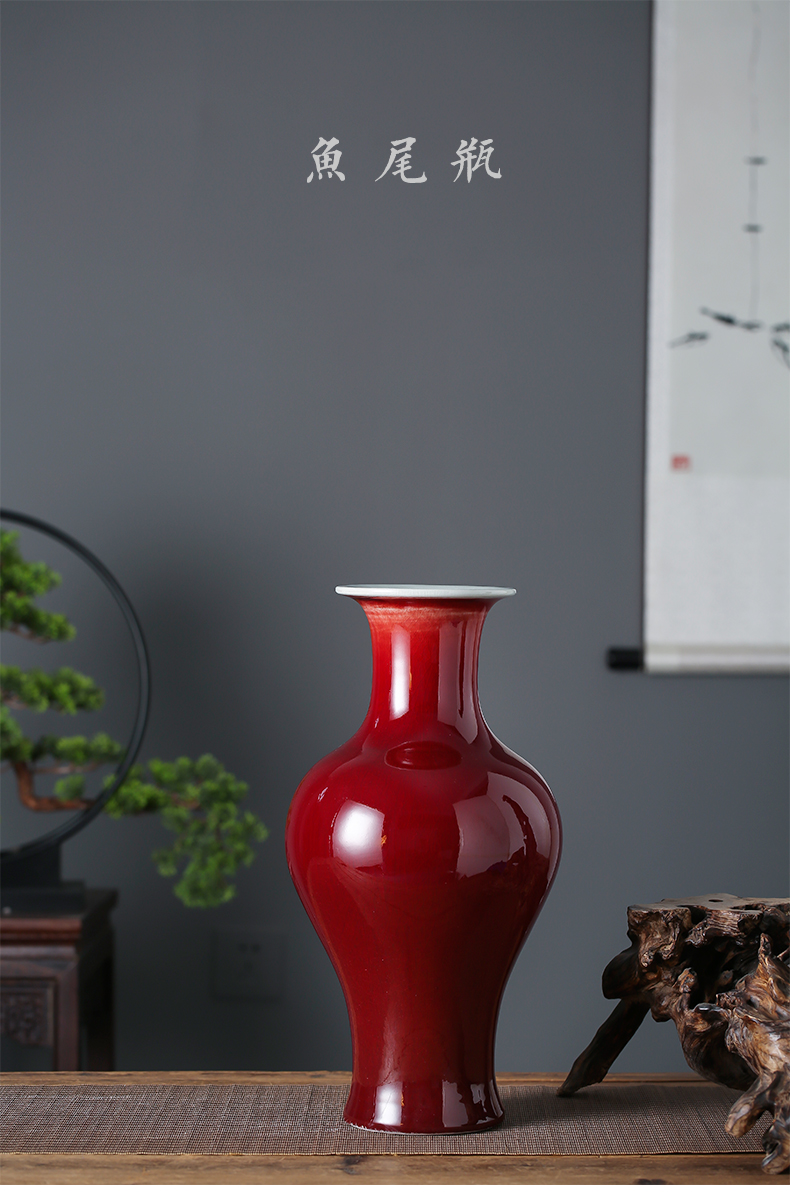 Ruby red Chinese jingdezhen ceramics glaze vase large sitting room flower arranging, furnishing articles decorated hotel opening gifts