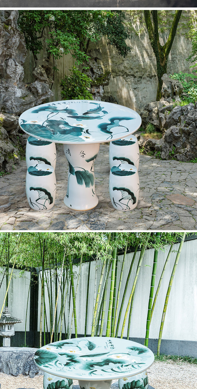 Jingdezhen blue and white is suing garden who suit roundtable is hand - made ceramic table son appear more tables and chairs for years