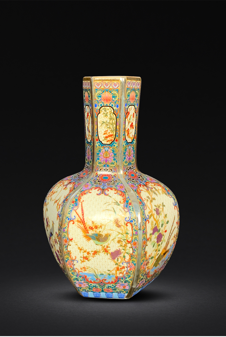 Jingdezhen ceramic vases, small living room flower arranging archaize porcelain rich ancient frame home decoration office furnishing articles