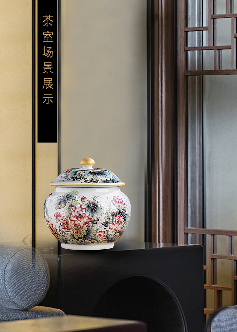 Jingdezhen chinaware paint colored enamel household puer tea caddy fixings wake tea storage canners trumpet half jins