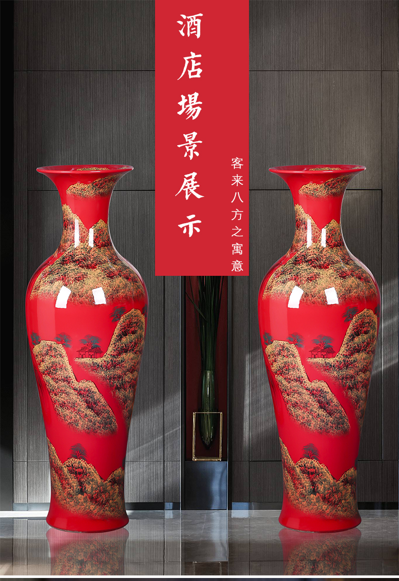 Jingdezhen ceramics China red hand - made scenery gourd of large vases, decorative furnishing articles sitting room hotel lobby