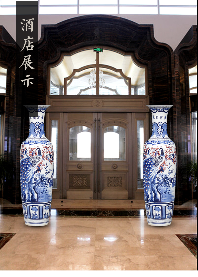 Jingdezhen ceramics hand - made peacock blue and white porcelain is of large vases, flower arranging furnishing articles sitting room to live in a hotel for the opening